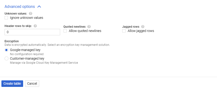 Advanced options to import Google Sheets to BigQuery