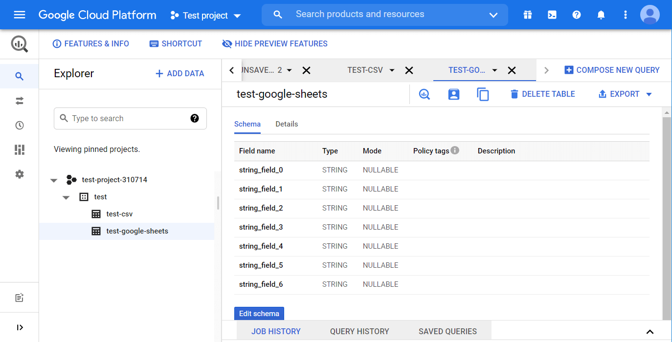 Google Sheets in BigQuery