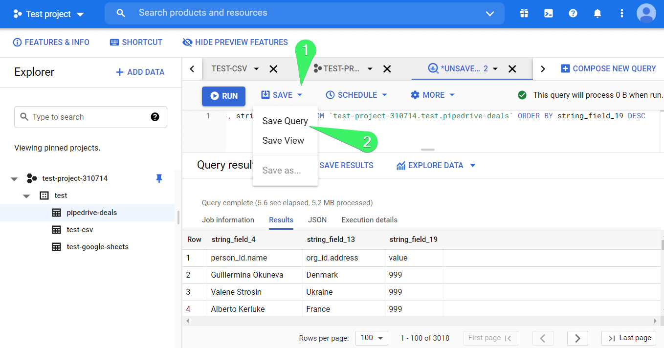 How to save queries in BigQuery