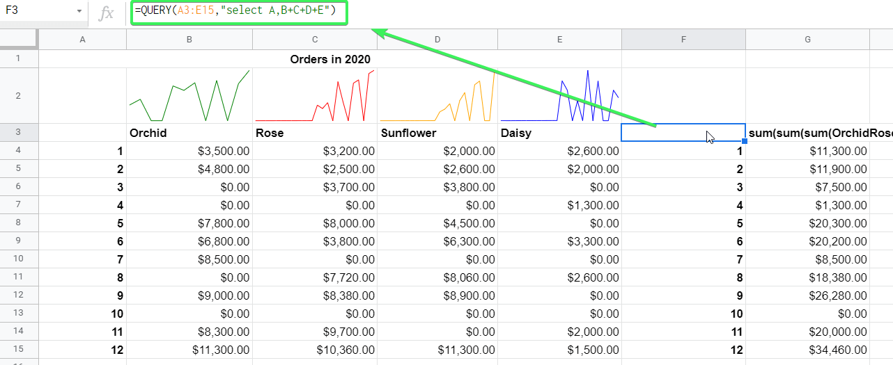 QUERY formula Google Sheets