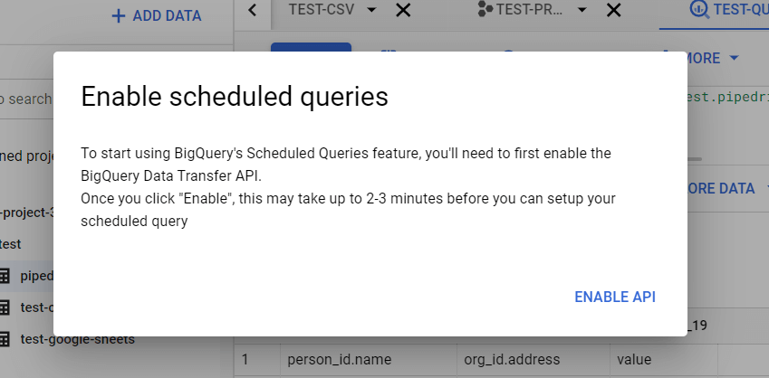 Enable the BigQuery Data Transfer API
