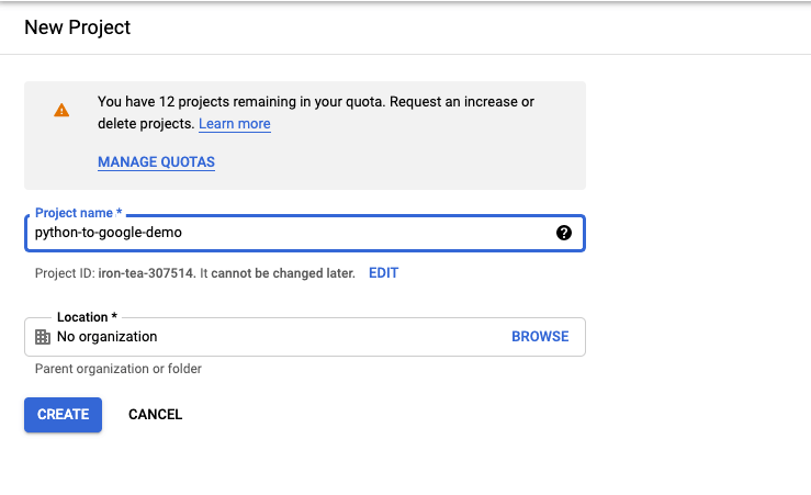 Fill in the required fields and click on “Create”