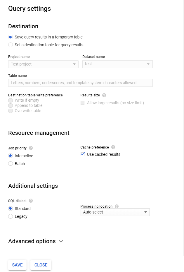 Query Settings