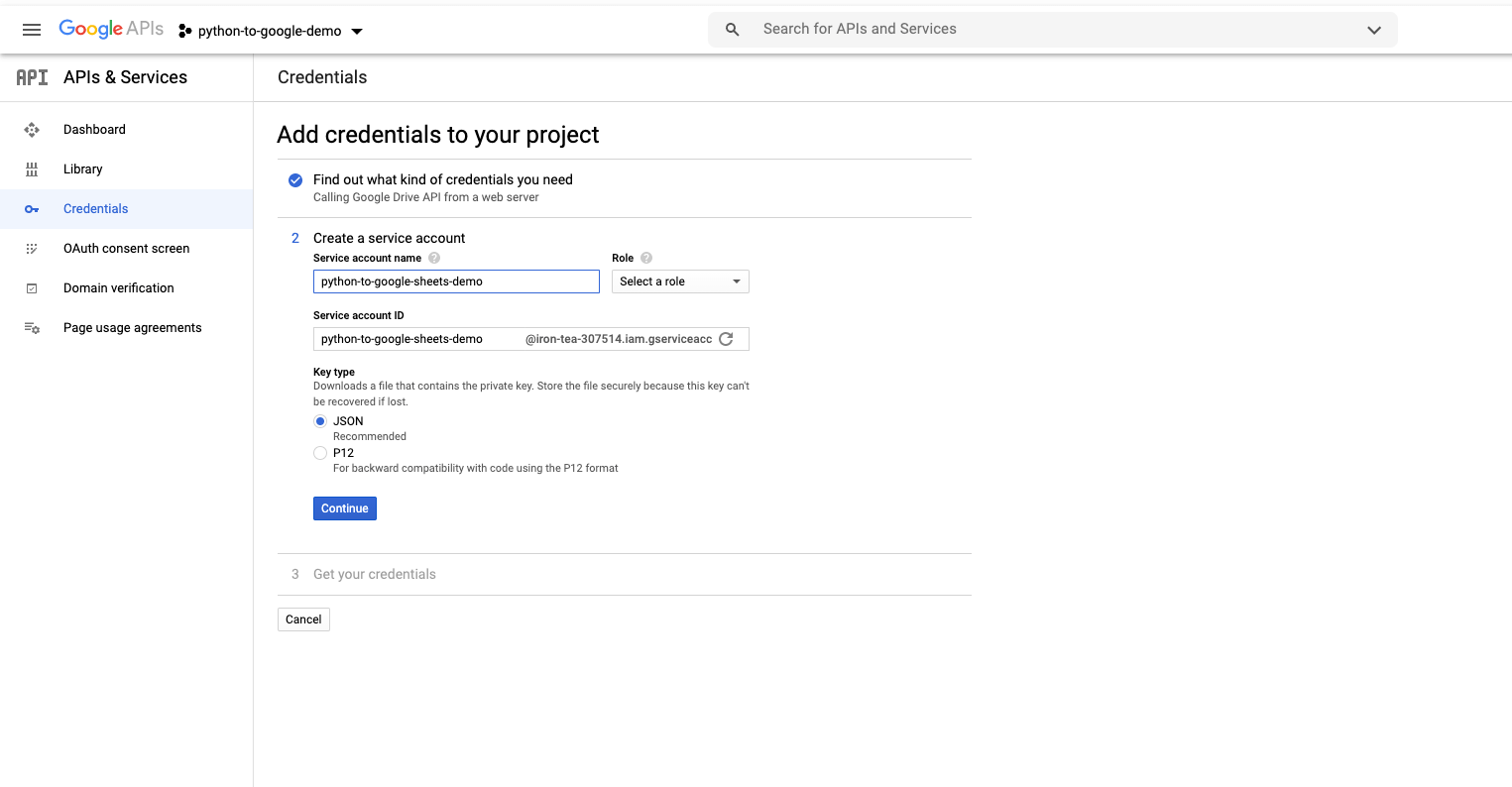 Create a service account