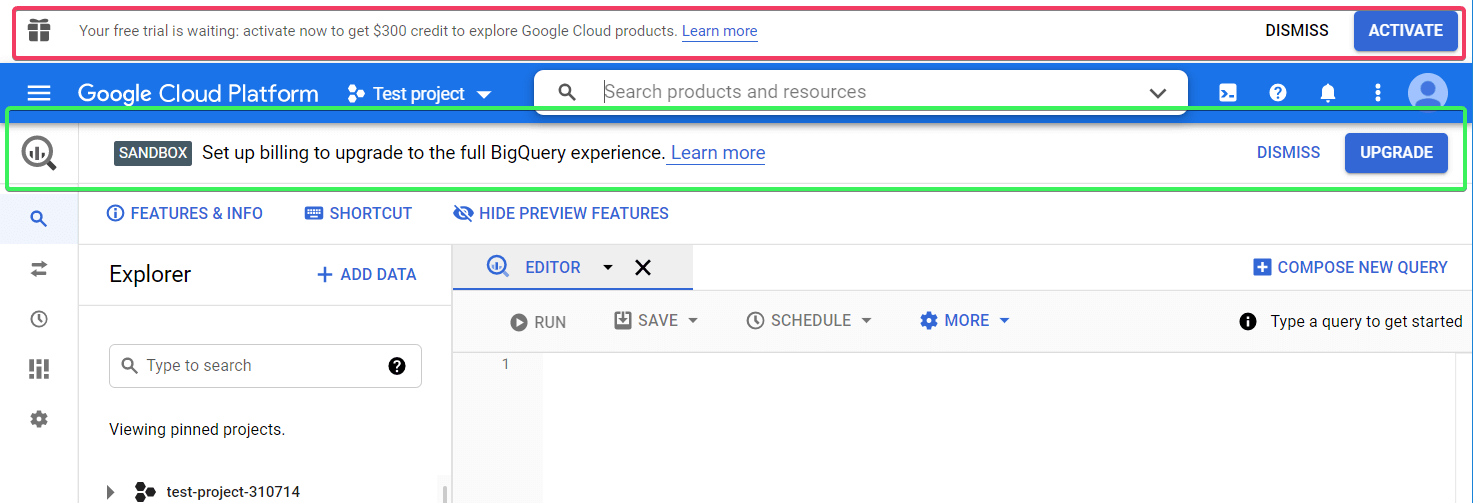 BigQuery Sandbox and Trial