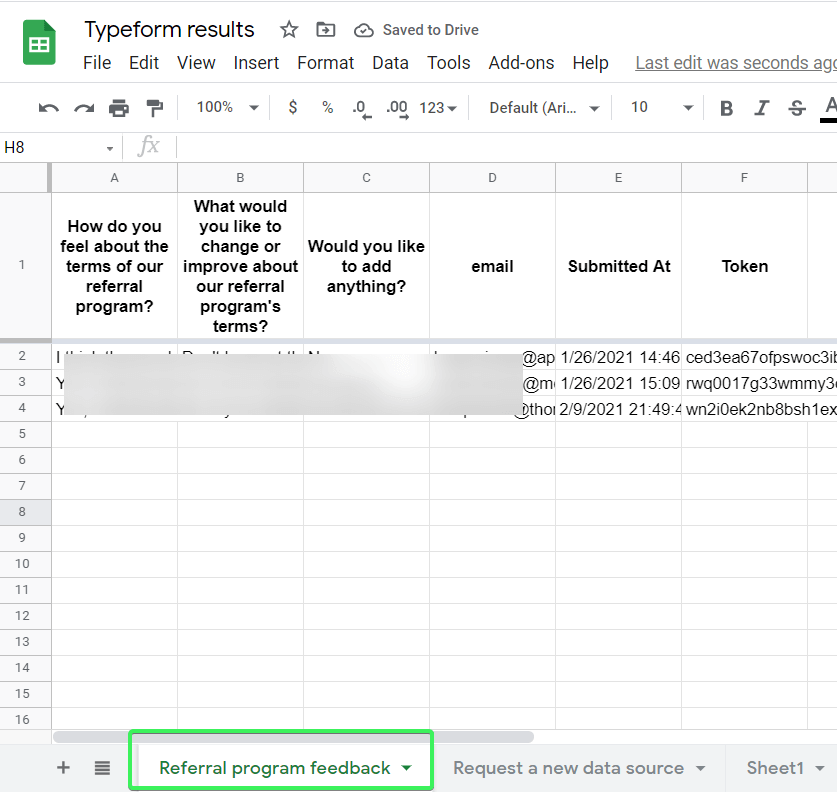 Multiple Typeforms in a single spreadsheet