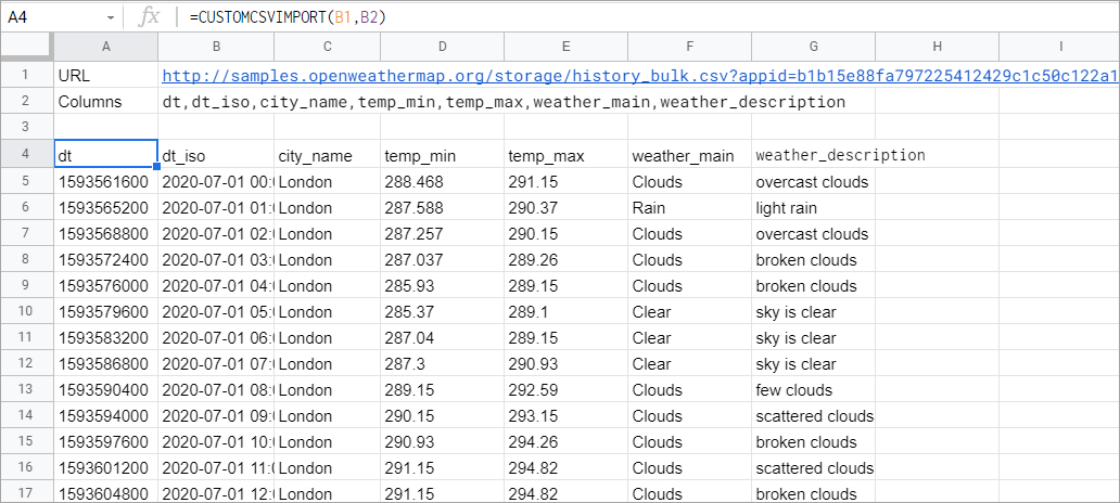 A custom Google Apps Script function for importing CSV data