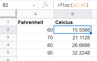 Custom function that returns a range of cells