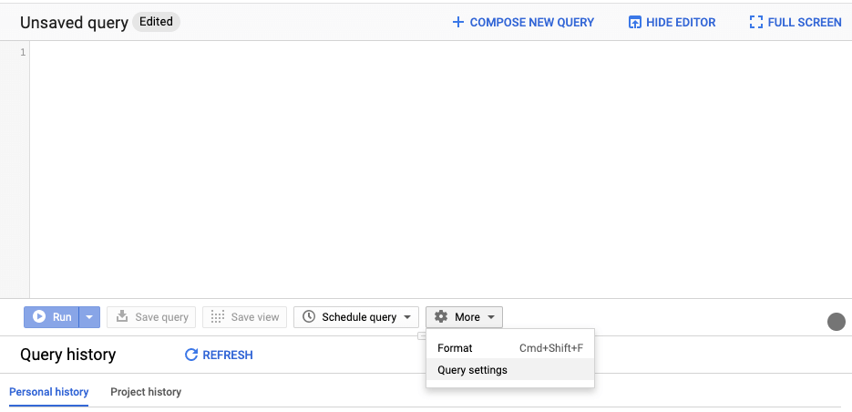Query settings in BigQuery