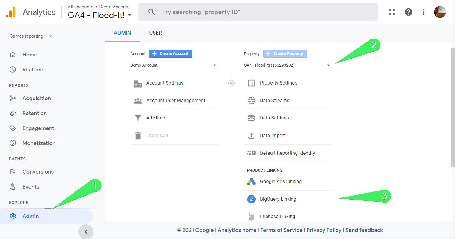 Enlace de Google Analytics 4 a BigQuery