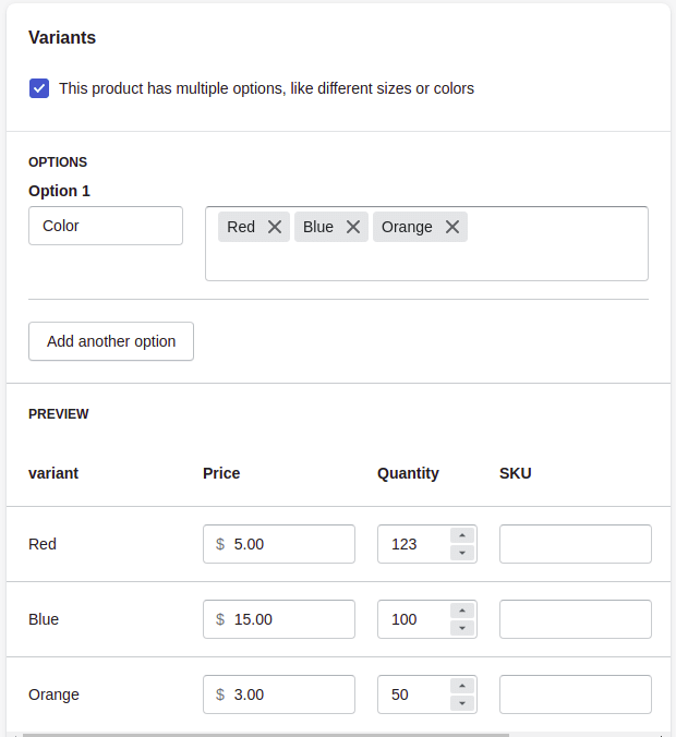 Add products variants