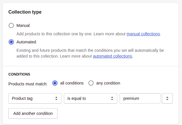 Add automated collections in Shopify