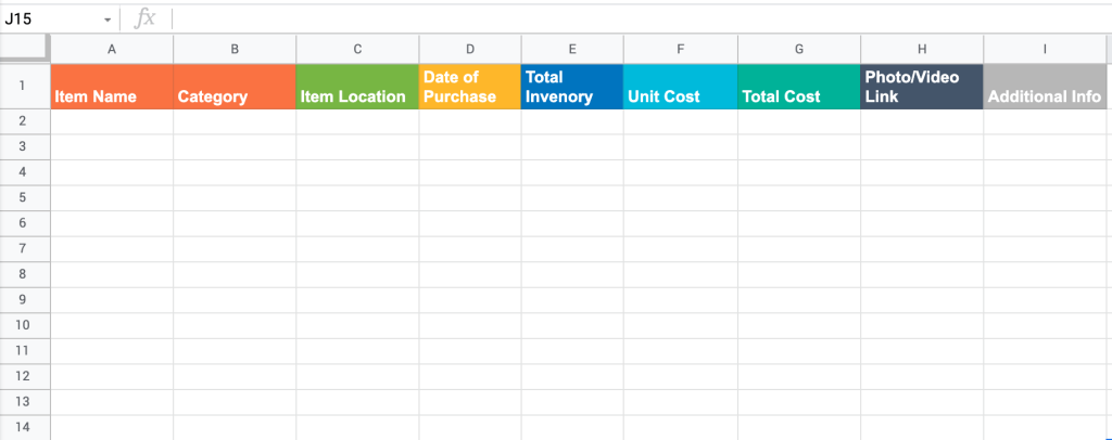 Pantry Google Sheets inventory template