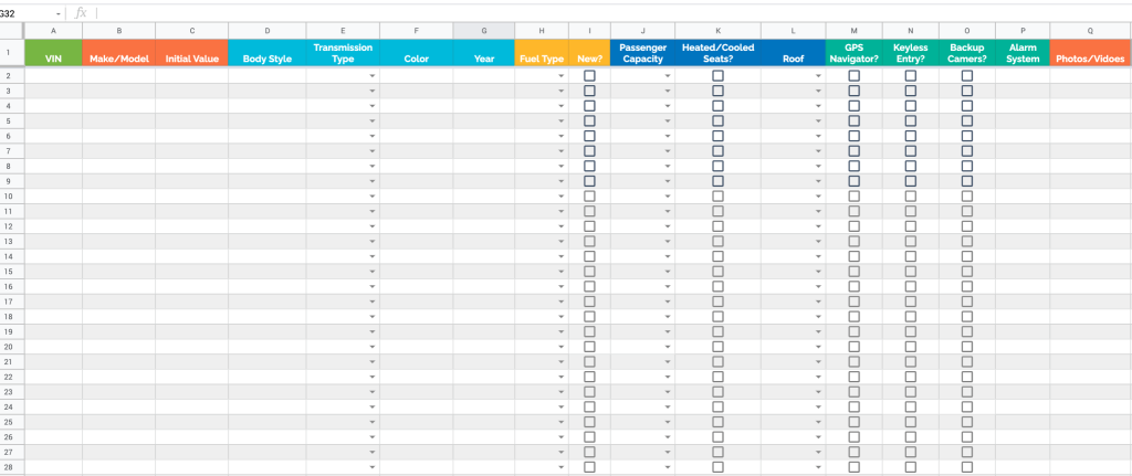 Vehicle inventory Google Sheets template