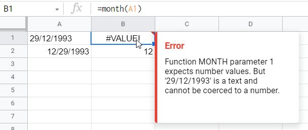 Convert month using MONTH function (error)