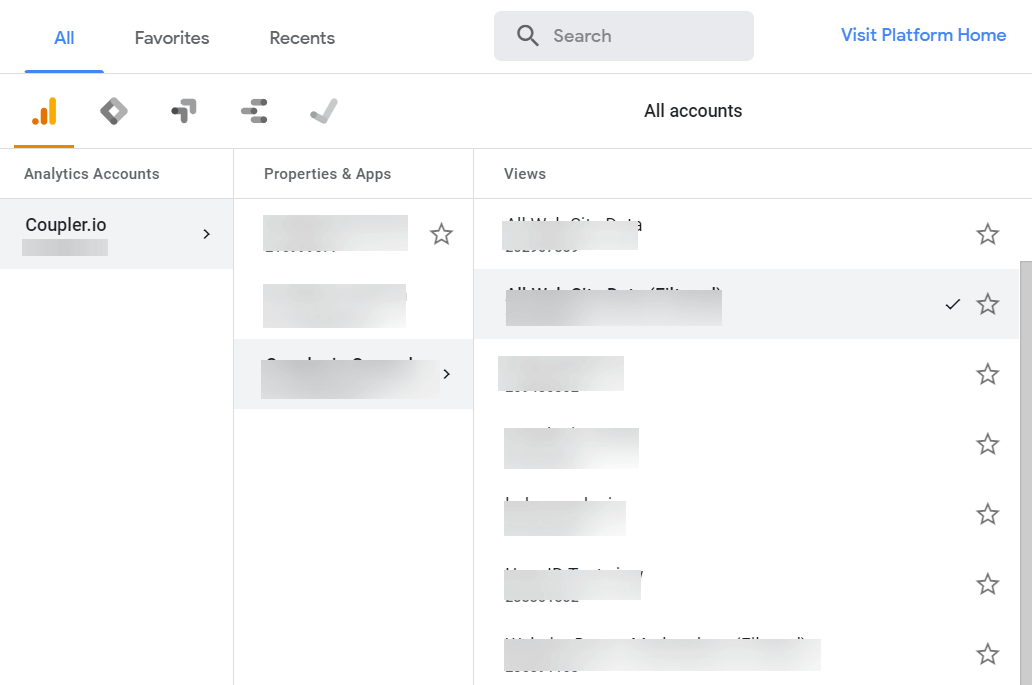 Cómo exportar la lista de cuentas de Google Analytics