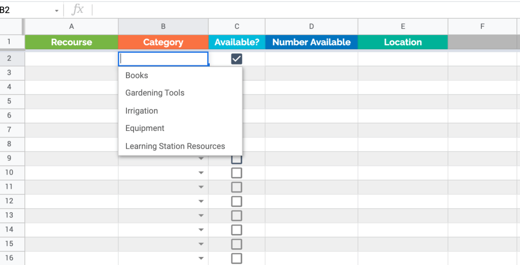 Classroom inventory template in Google Sheets