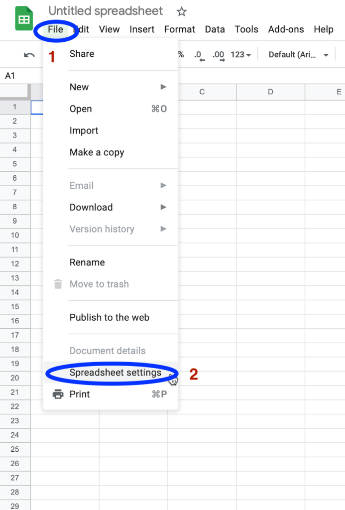 Set your Google Sheets location