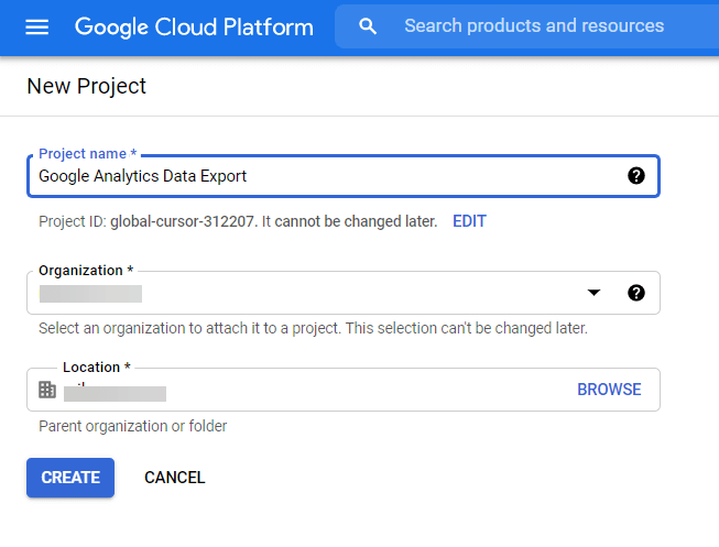 Nuevo proyecto Consola API de Google