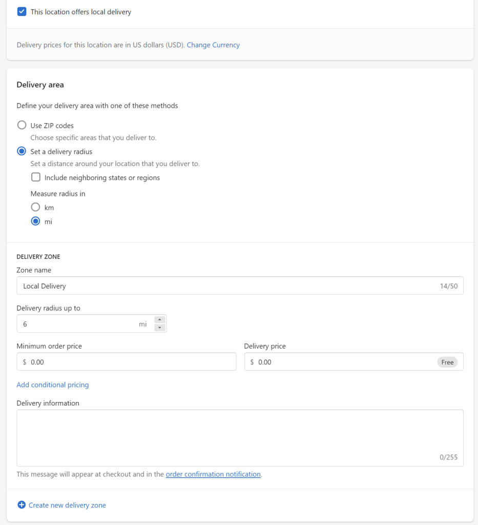 Shopify shipping information