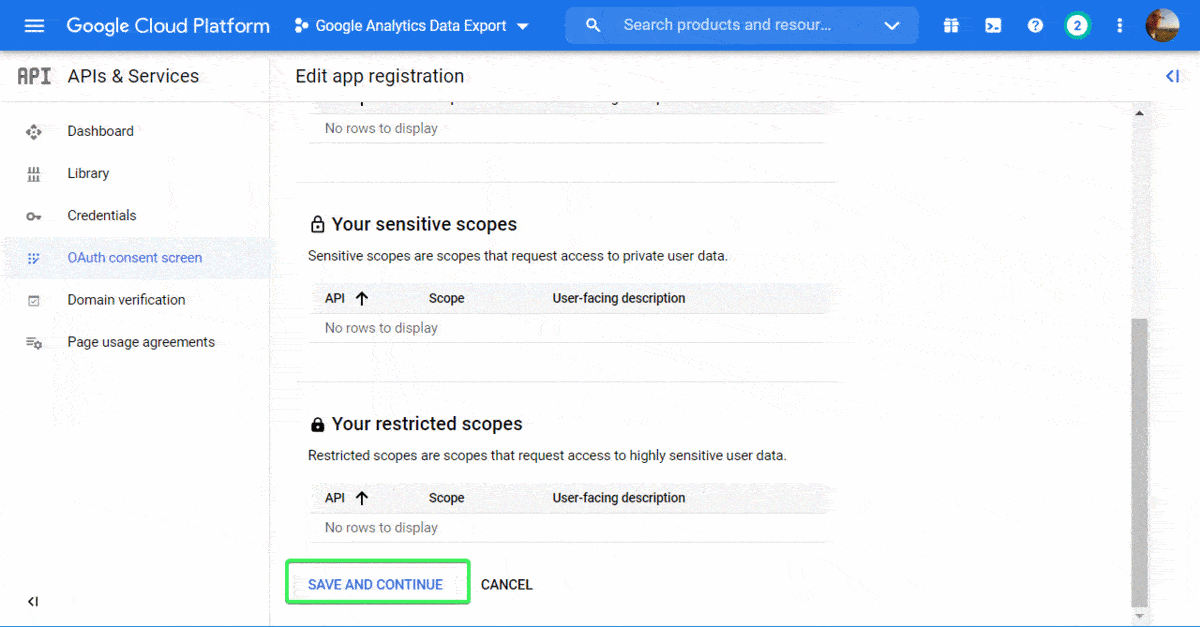 Configuración del consentimiento OAuth