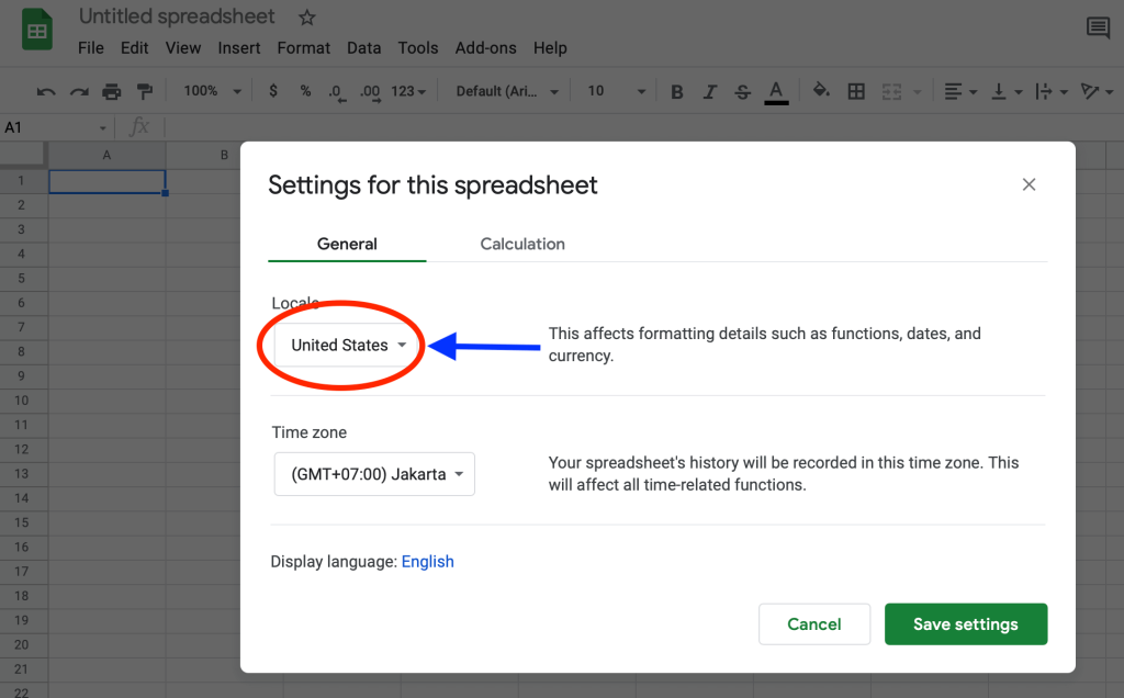Set up your Google Sheets locale