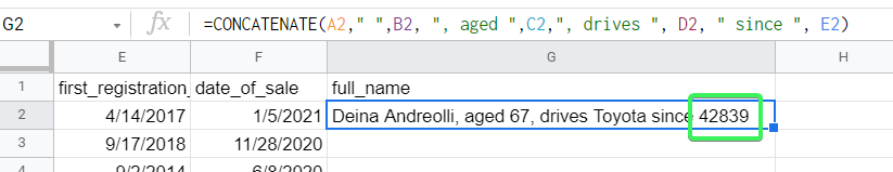 Google Sheets CONCATENATE date strings (unexpected result)