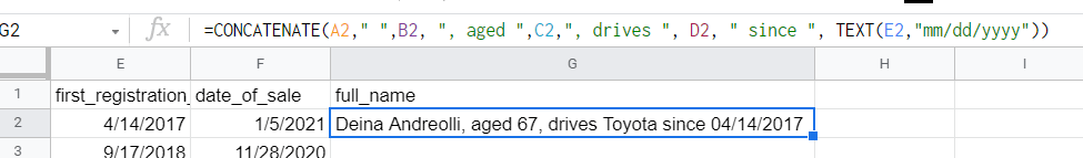 Google Sheets CONCATENATE date strings (with TEXT)