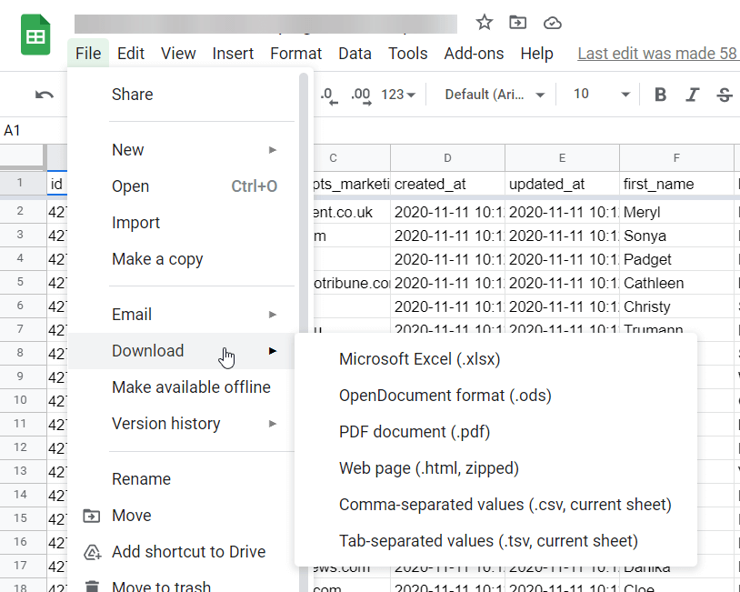 Export Google Sheets as CSV