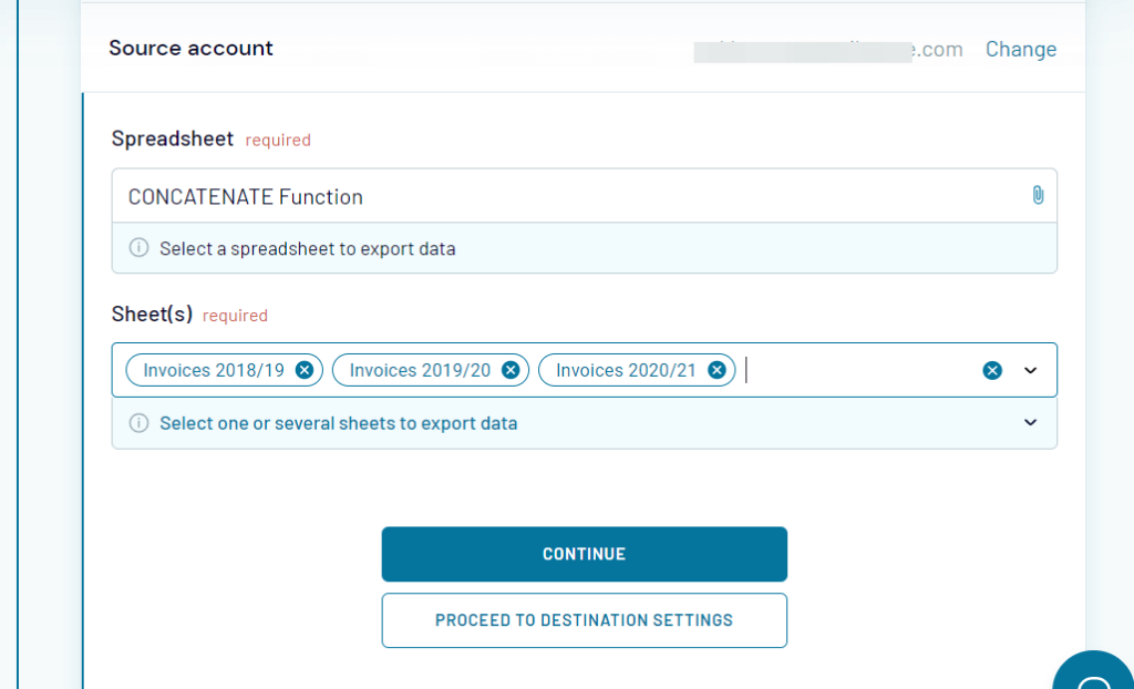 Choose the spreadsheet, as well as the sheet(s)