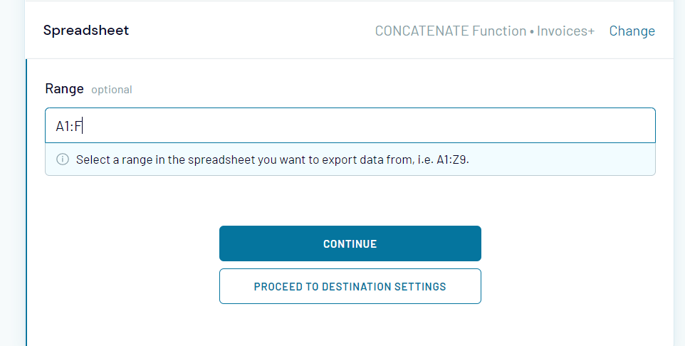 Specify the range to concatenate