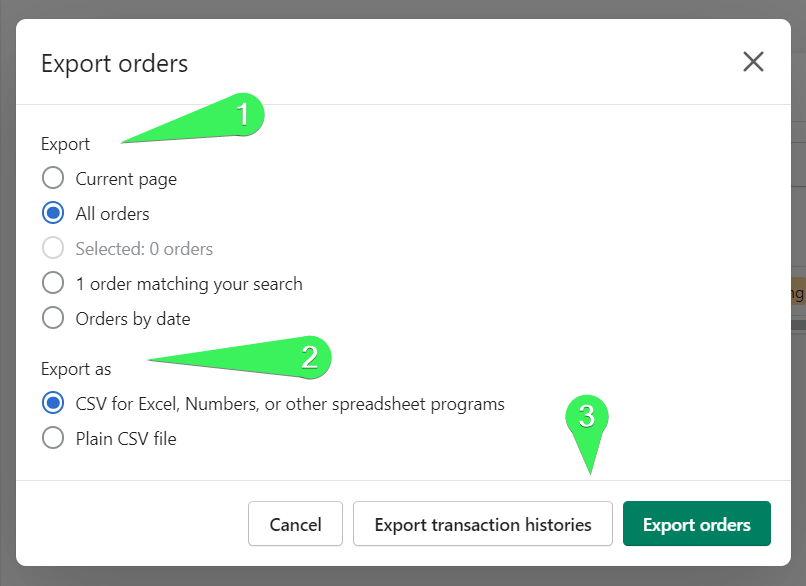 Configure Shopify export orders