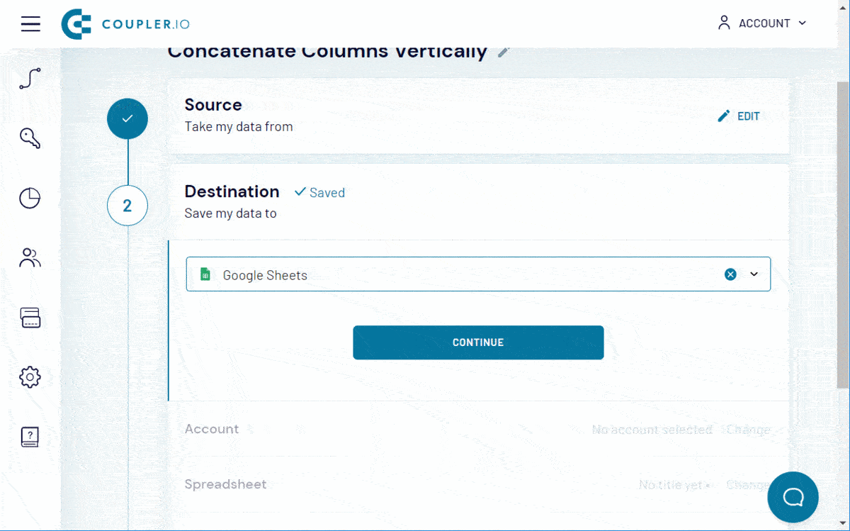 Set up Destination (CONCATENATE)