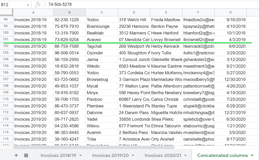 Concatenated columns in Google Sheets