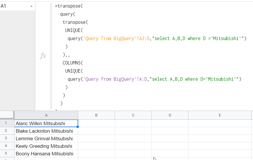 Concatenate values using QUERY and TRANSPOSE