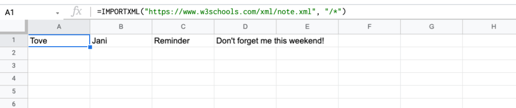 IMPORTXML formula to import XML file to Google Sheets