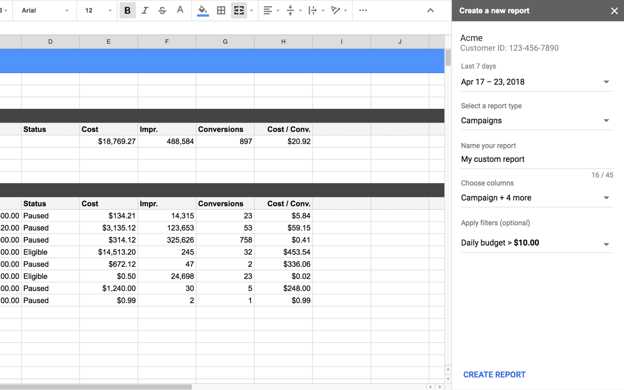 Crear un nuevo informe Google Ads
