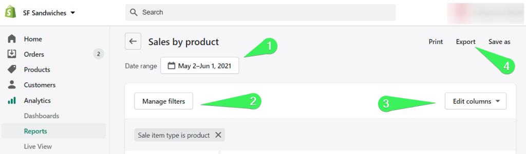Export Shopify reports as CSV