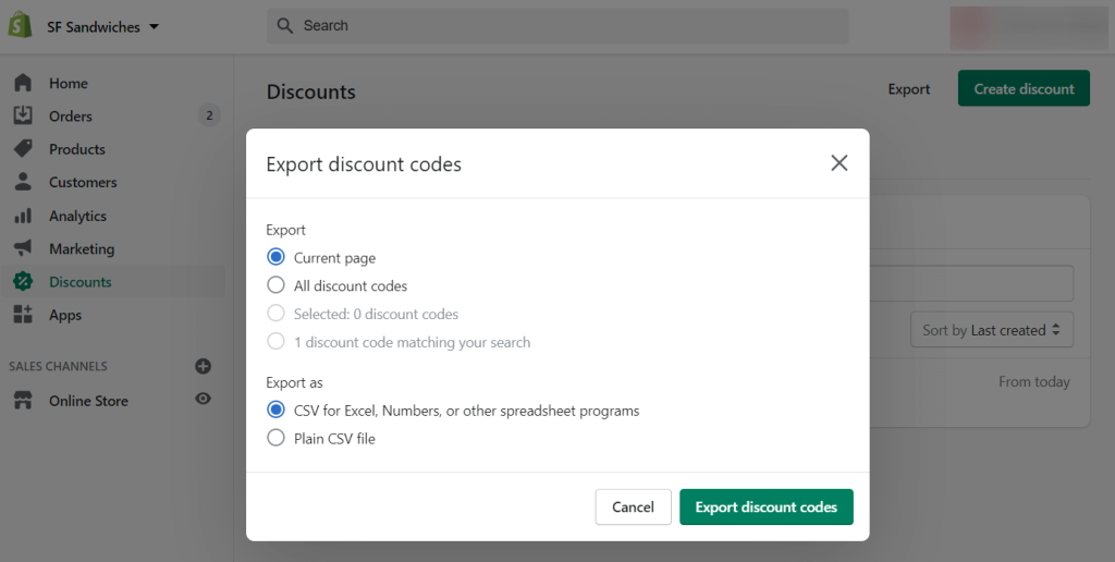 Export Shopify discount codes as CSV