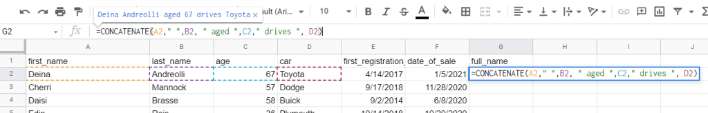 Google Sheets CONCATENATE string and number