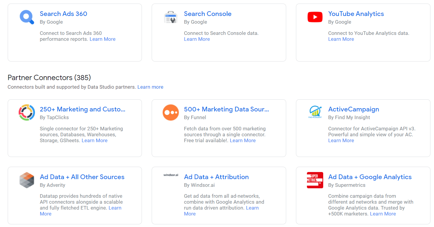 Conectores de datos de Google Data Studio