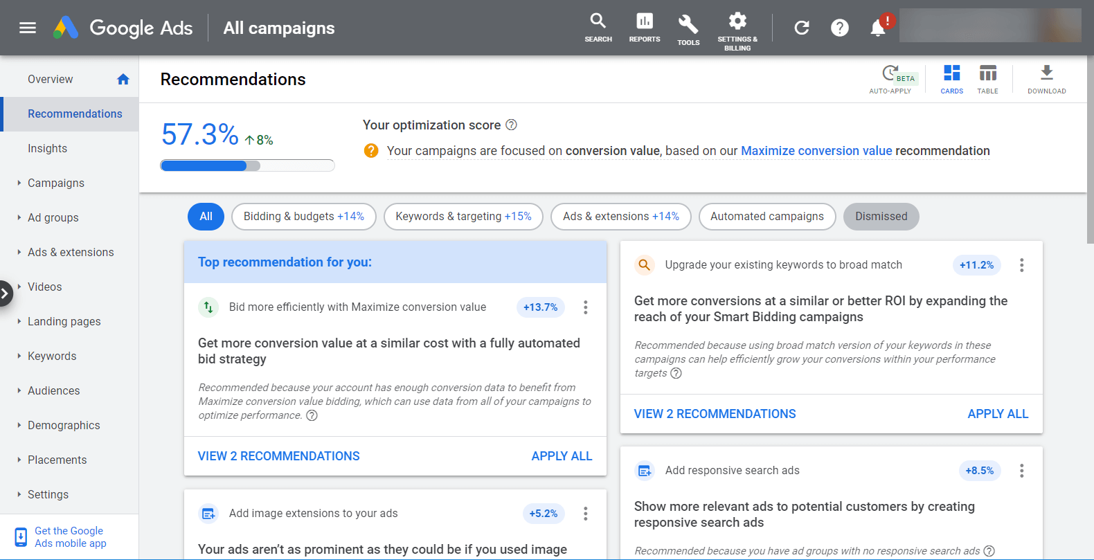 Recomendaciones de Google Ads