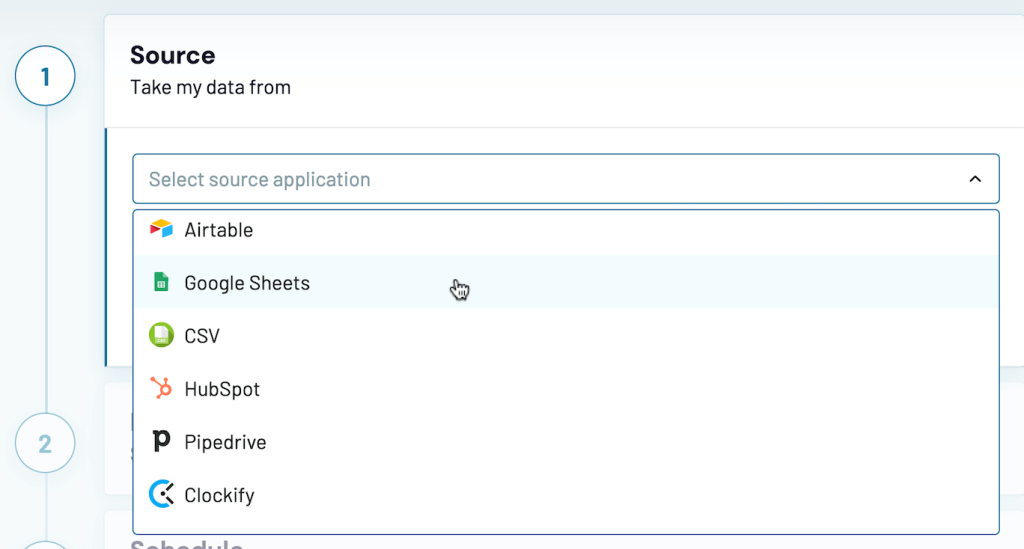 4. Importing data using Coupler.io step 1