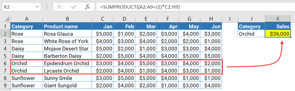 Figure 2.5.2. Using SUMPRODUCT as an alternative