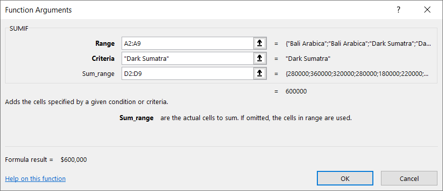 Figure 3.4: Function arguments for Dark Sumatra