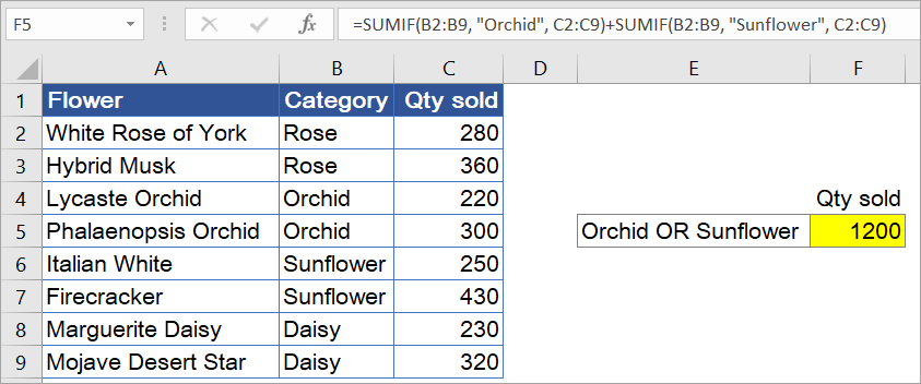 Figure 6.10.1: Sum with multiple OR criteria