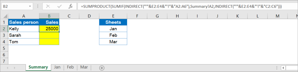 Excel SUMIF formula to sum across multiple sheets