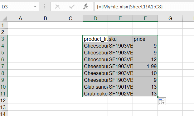 1 - excel cell range