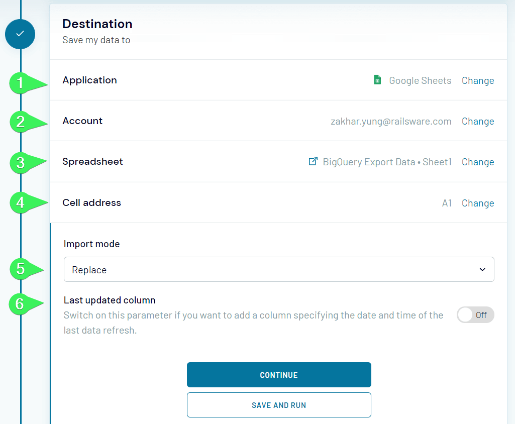 configuración de destinos