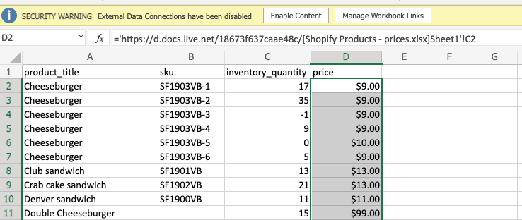7 - excel data connection disabled